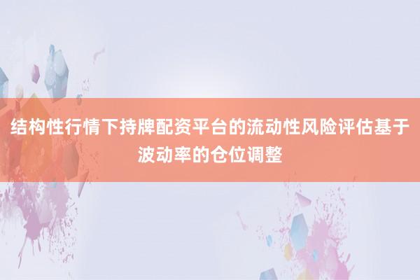 结构性行情下持牌配资平台的流动性风险评估基于波动率的仓位调整