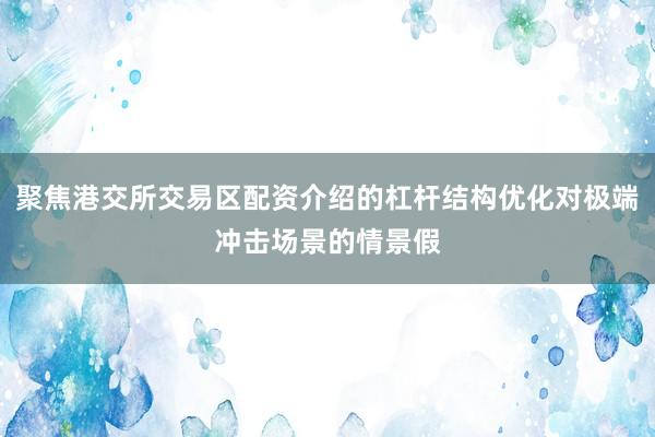 聚焦港交所交易区配资介绍的杠杆结构优化对极端冲击场景的情景假