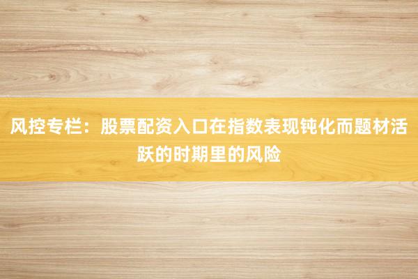 风控专栏：股票配资入口在指数表现钝化而题材活跃的时期里的风险